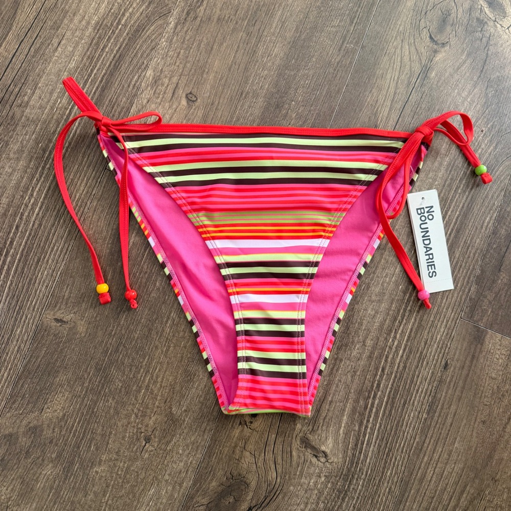 No Boundaries Bikini Bottoms Womens XXL 20 Pink Striped Cheeky High Leg Side Tie